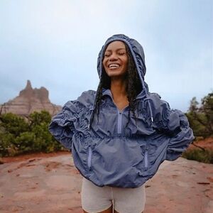Free People Movement Happy Camper Pullover Anorak Hoodie Blue 1/2 Zip XS
